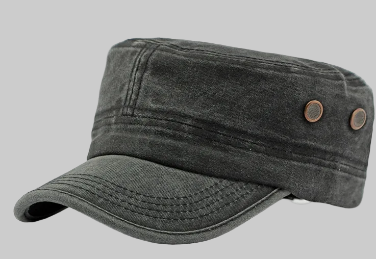Black Vintage Wash Military Style Hat